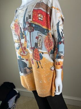 Women’s Cream and Mustard Graphic Pullover Sweater